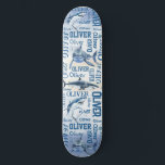 Skateboard Nom de garçon personnalisé avec collage requin<br><div class="desc">Nom de garçon personnalisé avec requins collage skateboard. Fait un joli cadeau personnalisé pour les garçons et les hommes,  pour tous ceux qui aiment l'océan et les requins.</div>