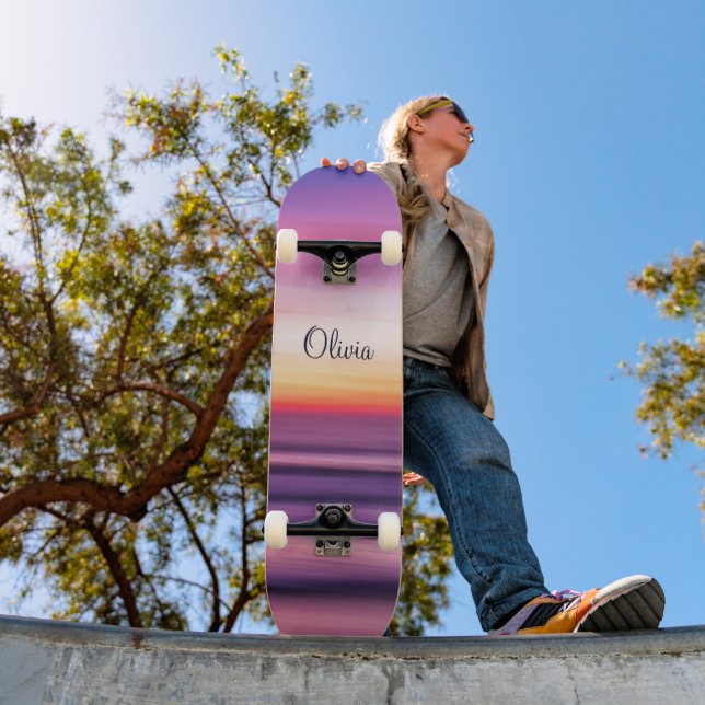 Skateboard Nom de la plage Purple Pink Sunset Ocean Waves (Extérieur 1)