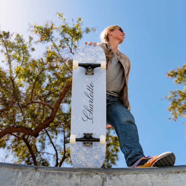 Skateboard Nom de parties scintillant bleu clair fille élégan (Extérieur 1)