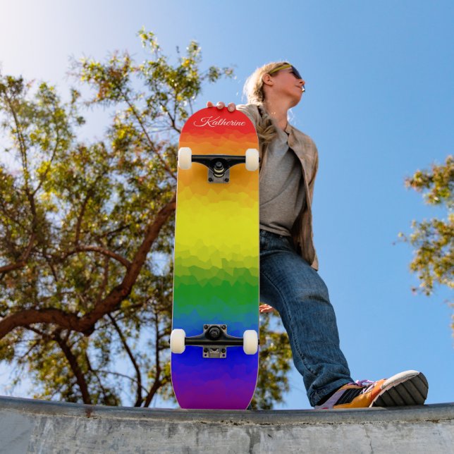 Skateboard Nom de script mosaïque arc-en-ciel moderne (Extérieur 1)