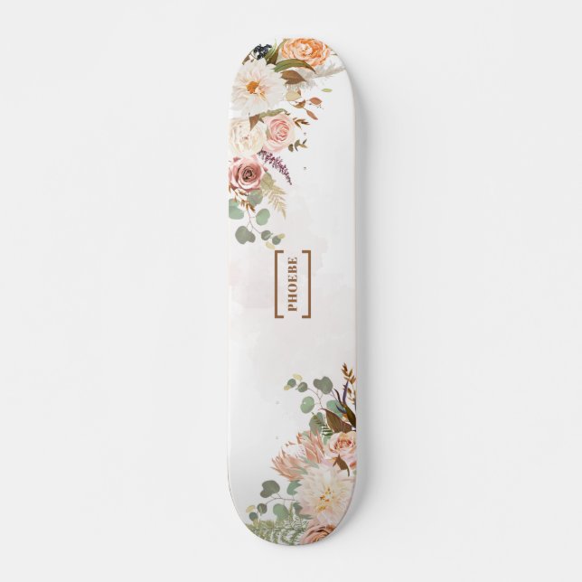 Skateboard Nom du monogramme floral rustique en fleur personn (Devant)