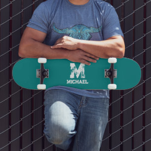 Skateboard Nom du monogramme Turquoise bleu vert Modèle perso