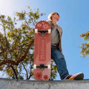 Skateboard Nom floral rétro orange