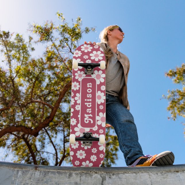Skateboard Nom floral rétro rose (Extérieur 1)