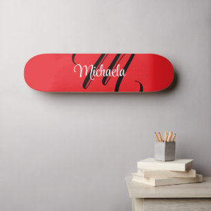 Skateboard Nom initial minimaliste moderne monogramme rouge