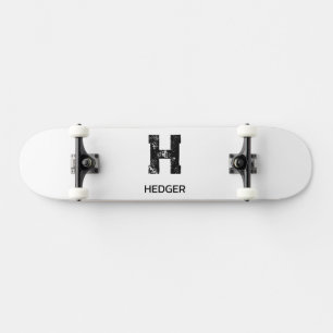 SKATEBOARD NOM MONOGRAMME À UNE LETTRE MINIMALISTE NOIR BLANC