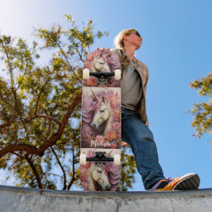 Skateboard Nom personnalisé Belles licornes