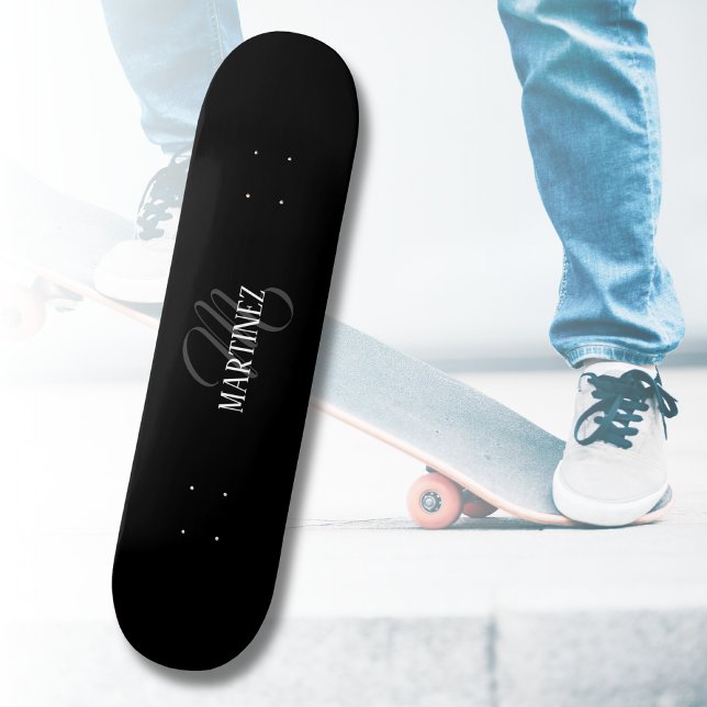 Skateboard Nom Personnalisé Black Elegant | Nom (Créateur téléchargé)