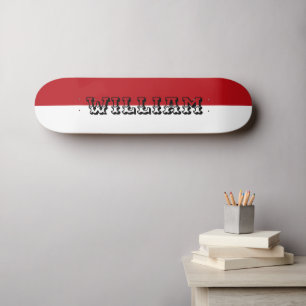 Skateboard nom personnalisé blanc et rouge moderne