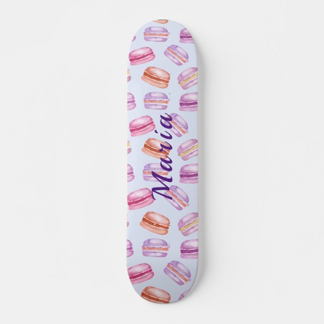 Skateboard Nom personnalisé des macarons mignons (Devant)