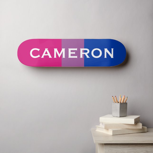 Skateboard Nom personnalisé drapeau LGBTQ arc-en-ciel Bisexua (Art mural (Horz))