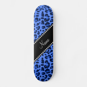 Skateboard Nom personnalisé empreinte de léopard bleu