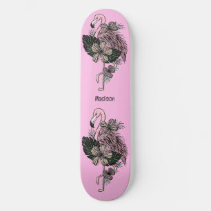 Skateboard Nom personnalisé et couleur Flamant rose rose