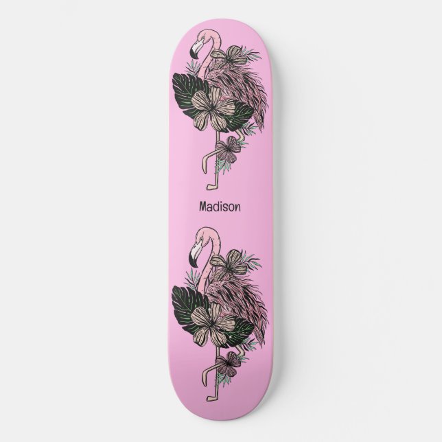 Skateboard Nom personnalisé et couleur Flamant rose rose (Recto)