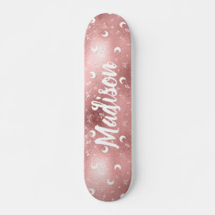 Skateboard Nom personnalisé Fairy Pink Moon Rose Gold Chic