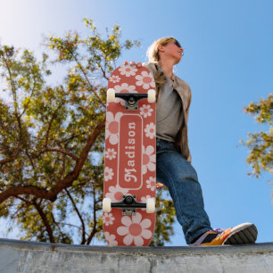 Skateboard Nom personnalisé floral rétro