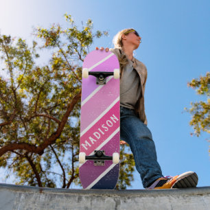 Skateboard Nom personnalisé Girl Rose Purple Stripes