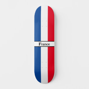 Skateboard Nom personnalisé Initiales Bleu, Blanc et Rouge