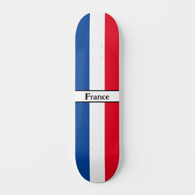 Skateboard Nom personnalisé Initiales Bleu, Blanc et Rouge (Recto)
