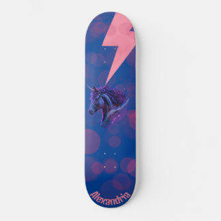 Skateboard Nom personnalisé licorne magique Éclair rose
