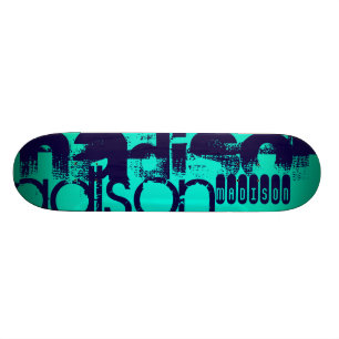 Skateboard Nom personnalisé ; Navy Blue et Neon Aqua Turquois