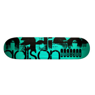 Skateboard Nom personnalisé ; Noir & Néon Aqua Turquoise