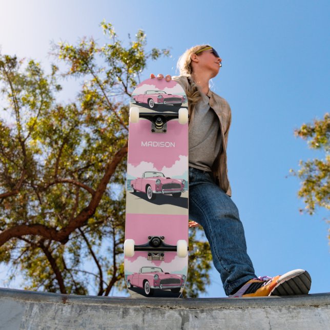 Skateboard Nom personnalisé Pink Classic Car (Extérieur 1)