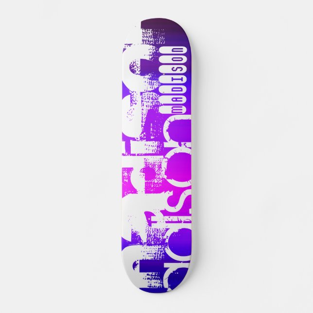 Skateboard Nom personnalisé ; rose, bleu violet, magenta, vio (Recto)