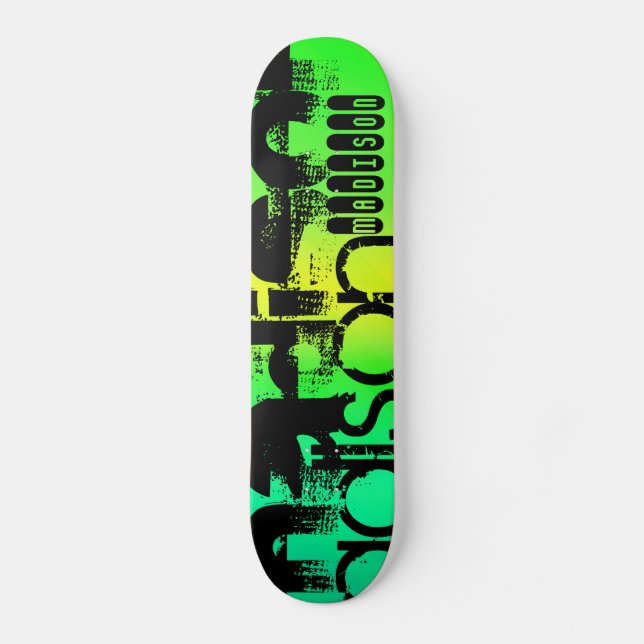 Skateboard Nom personnalisé sur Neon Aqua Vert et Jaune (Recto)
