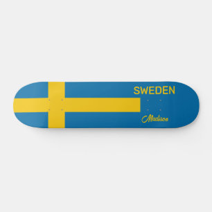 Skateboard Nom personnalisé & Texte Drapeau Suédois