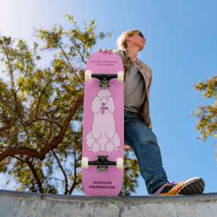 Skateboard Nom personnalisé, texte et couleur Pink Poodle
