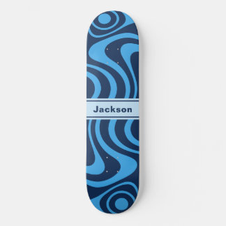 Skateboard Nom personnalisé Trippy ondulé 70s Rétro Bleu