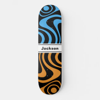 Skateboard Nom personnalisé Trippy ondulé 70s Rétro Bleu Oran