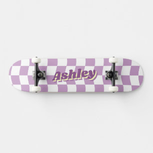 Skateboard Nom rétro Girly Purple Motif de chèques blancs
