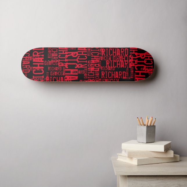 Skateboard Nom rouge répété partout en noir (Art mural (Horz))