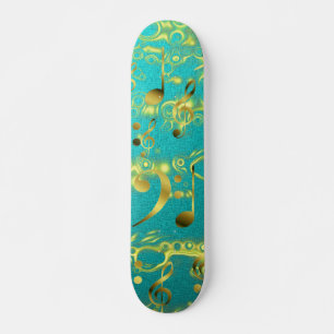 Skateboard notes de musique dorée en menthe