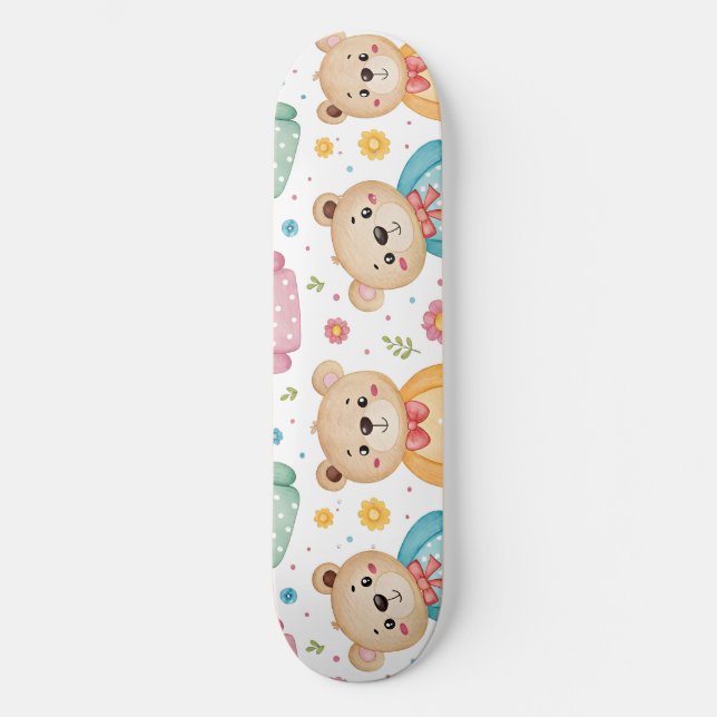 Skateboard Nounours et fleurs (Recto)