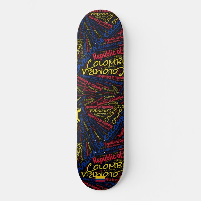 Skateboard Nuage de mots de la fierté nationale colombienne (Recto)