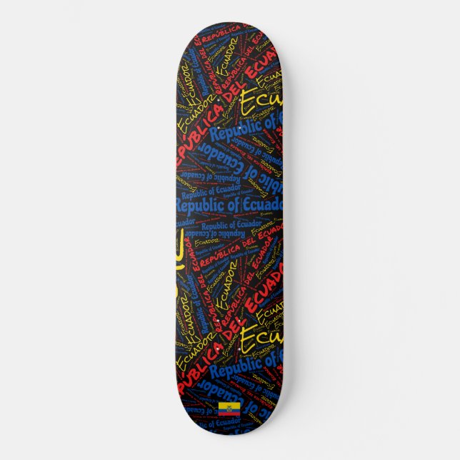 Skateboard Nuage de mots de la fierté nationale équatorienne (Recto)