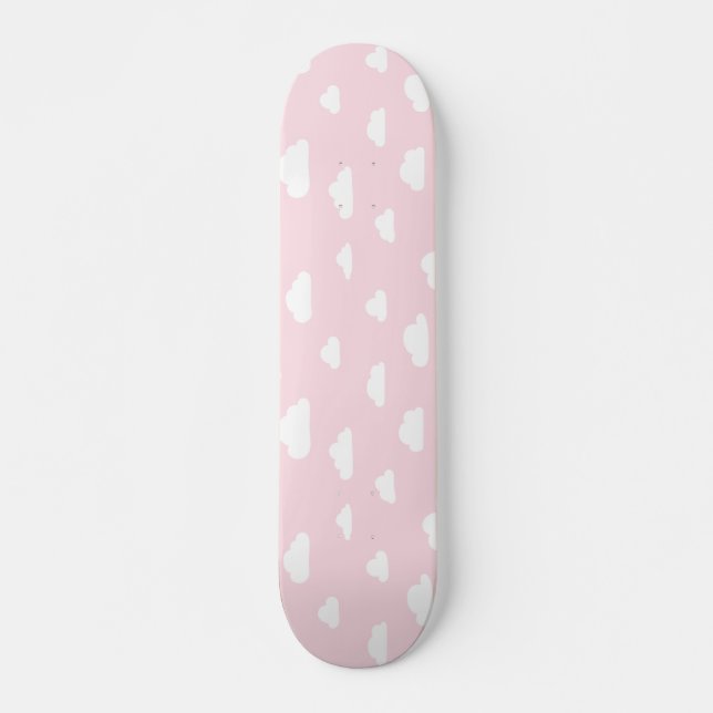 Skateboard Nuages blancs de bande dessinée sur le motif rose (Devant)