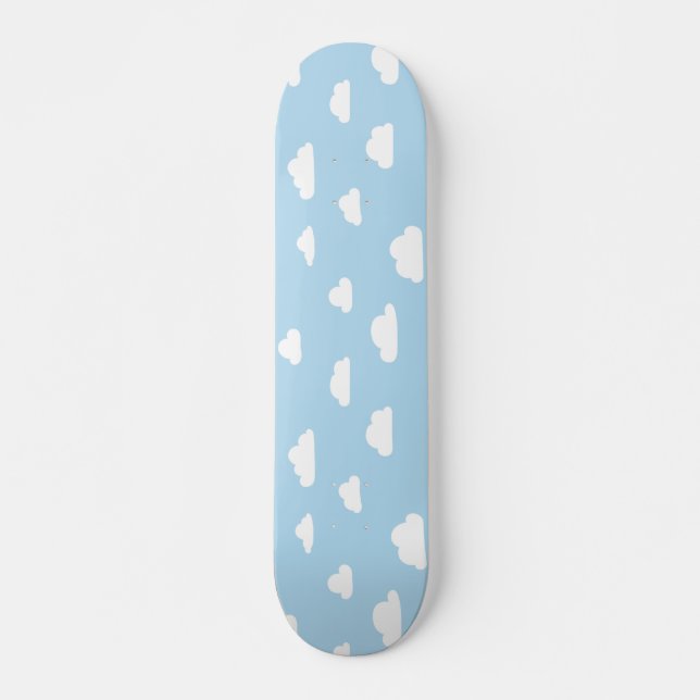 Skateboard Nuages de dessin blanc sur Motif Arrière - plan bl (Devant)