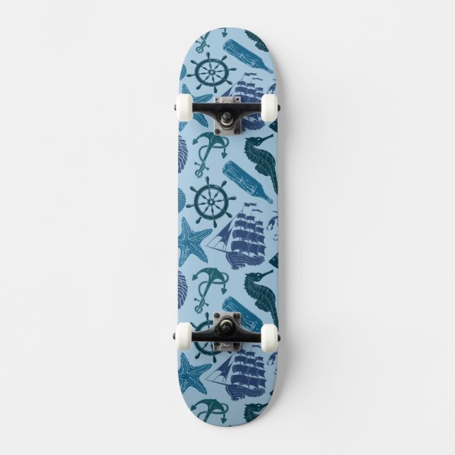 Skateboard Nuances nautiques de motif bleu (Recto)
