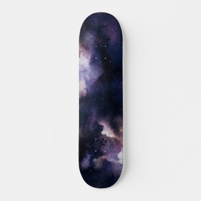 Skateboard Nuit de ciel galactique cosmique violet (Devant)