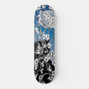 Skateboard Nuit de Pleine lune de chat noir en fleurs de ceri