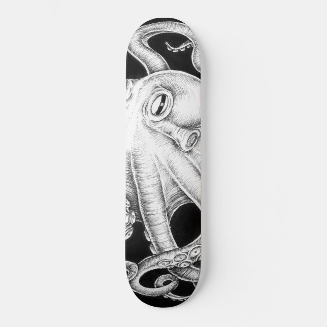Skateboard Octopus Black And White Ink (Recto)