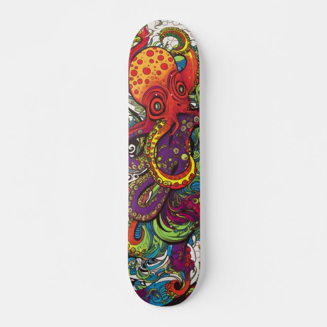 Skateboard Octopus psychédélique coloré (Devant)