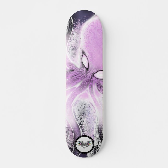 Skateboard Octopus rose violet blanc éclaboussures eau foncée (Devant)