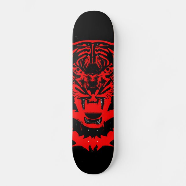 Skateboard Oeuvre de tigre narling en noir et rouge (Recto)