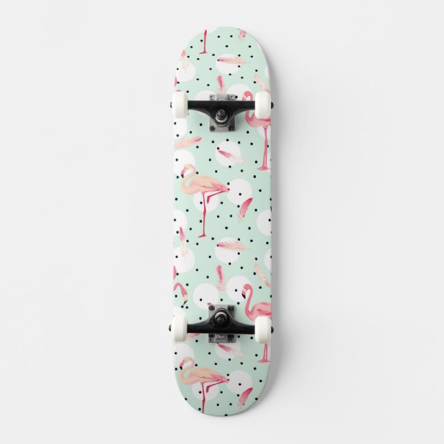 Skateboard Oiseau de Flamant rose avec des plumes (Recto)