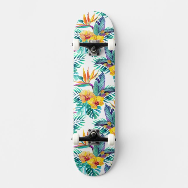 Skateboard Oiseau du paradis et du motif d'orchidée (Recto)